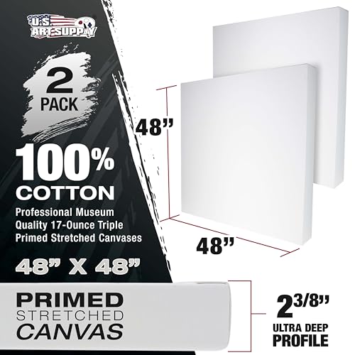 U.S. Art Supply Stretched Canvas for Painting 48" x 48" 2-3/8" Extra Deep - size: 48" x 48"