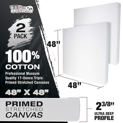 U.S. Art Supply Stretched Canvas for Painting 48" x 48" 2-3/8" Extra Deep - size: 48" x 48"