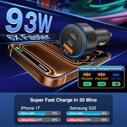 5-Pack USB C Car Charger,93W 3-Port PD3.0 Cigarette Lighter USB Charger - color: 5-Pack Black