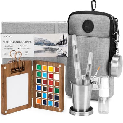 Mini Watercolor Paint Set, 24 Colors Travel Watercolor Set - color: Grey