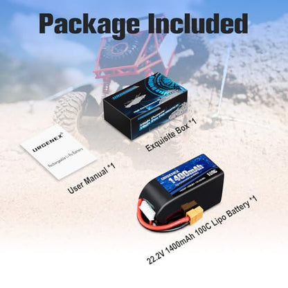 6S Lipo Battery 1400mAh 22.2V 100C with XT60 Plug Fit for FPV Drone Quadcopter Helicopter Airplane Rechargeable Racing Battery
