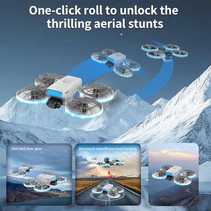 foldable mini drone, high-definition camera drone, quadcopter aircraft, 2.4-inch foldable remote control, 2 batteries and carrying case - safety propeller protection device, equipped with LED body light, weighing less than 250 grams, lightweight and porta