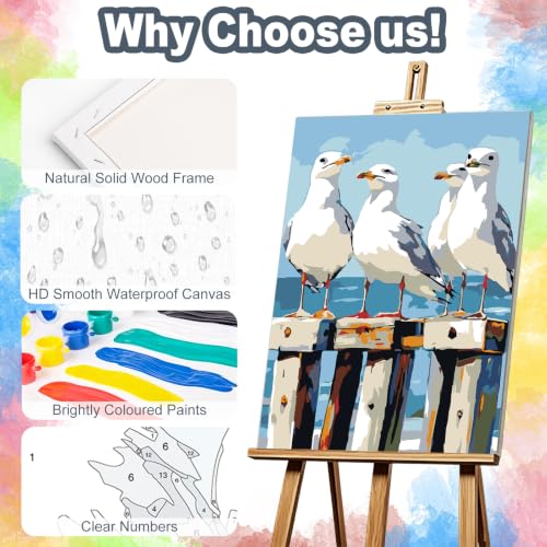 Kalonyth Seagull Framed Paint by Numbers Kit for Adults Beginner 8x12 inch - color: Frame-OP-US05