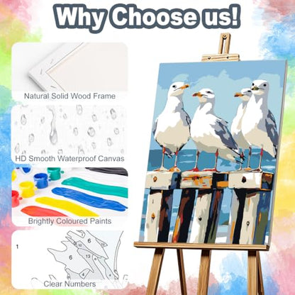 Kalonyth Seagull Framed Paint by Numbers Kit for Adults Beginner 8x12 inch - color: Frame-OP-US05