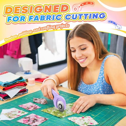 DIYSELF Rotary Cutter for Fabric, Fabric Cutter with 5 Rotary Blades 45 mm - color: Purple