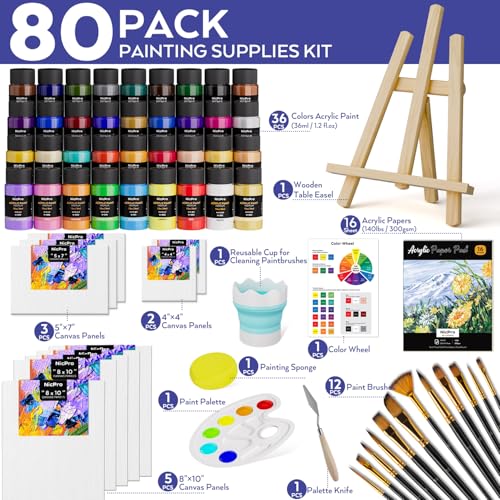 Nicpro 80PCS Acrylic Paint Canvas Set for Adults with 36 Paints (36ML) - color: 36 colors