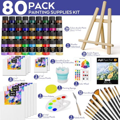 Nicpro 80PCS Acrylic Paint Canvas Set for Adults with 36 Paints (36ML) - color: 36 colors