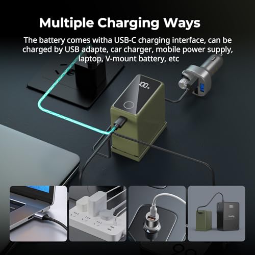SMALLRIG NP-F970 USB-C Battery, 10500mAh 3.5H Fast Charged NPF Battery - color: Green