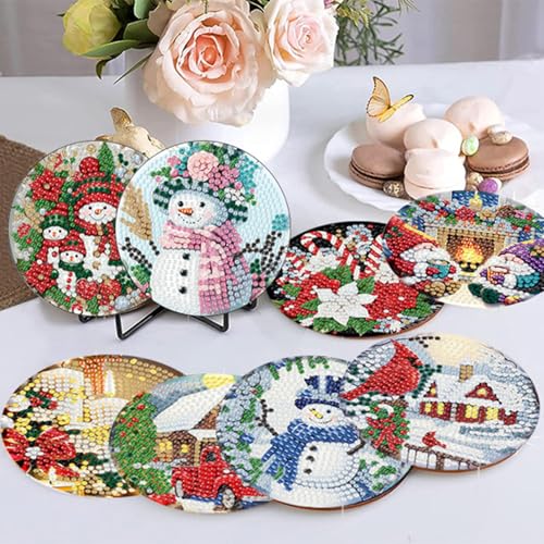 8 Pack Christmas Diamond Art Coasters,Diamond Painting Coasters Kits - color: Christmas Coasters