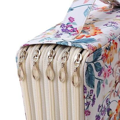 250 Slots Pencil Case 5-Layer Zipped Holder w/Handle - color: White + Flower, size: 250