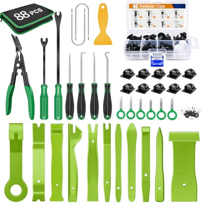 GOOACC 88Pcs Trim Removal Tool Auto Push Pin Bumper Retainer Clip Set - color: 88Pcs Clips Removal Kit Green