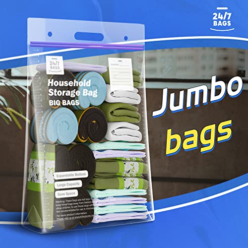 9 XXX-Large Plastic Storage Bags, 20 Gallons, Zero BPA, Double Zipper Seal, 3 Mils Thick, Double Layer Carry Handle, 24"x32"x7", Moving, Seasonal, Travel - size: 20 GALLONS