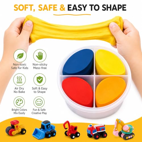 Air Dry Clay Kit for Kids – 12 Pack Construction Vehicles Modeling Clay Set - color: Yellow Traffic Kit