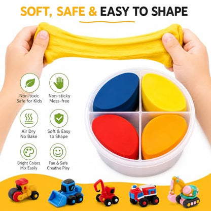 Air Dry Clay Kit for Kids – 12 Pack Construction Vehicles Modeling Clay Set - color: Yellow Traffic Kit