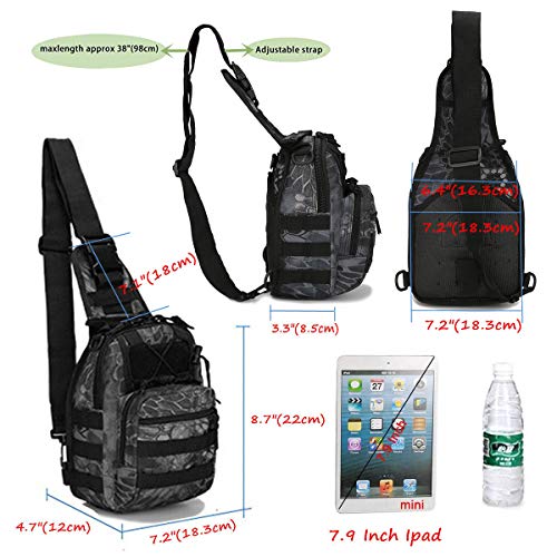 Tactical Shoulder Sling Bag Small Outdoor Chest Pack Backpack for Men Traveling, Trekking, Camping, Sling Backpack - color: Pythons Grain Black