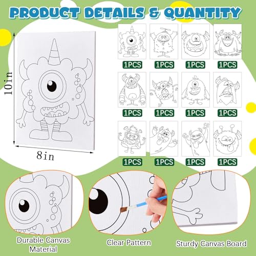 12 Pcs Pre Drawn Paint Canvas for Painting for Kids, 8x10 Monster Canvas - style: Monster