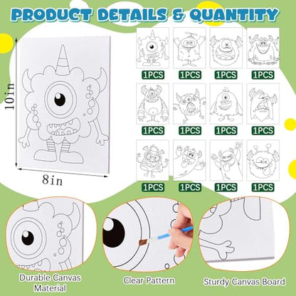 12 Pcs Pre Drawn Paint Canvas for Painting for Kids, 8x10 Monster Canvas - style: Monster