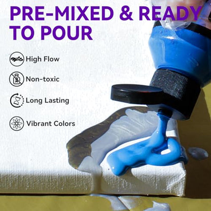 OPHIR Acrylic Pouring Paint Set, 10 Colors with Pouring Medium & Varnish - color: Complete Pouring Paint Kit (Beginning Kit)