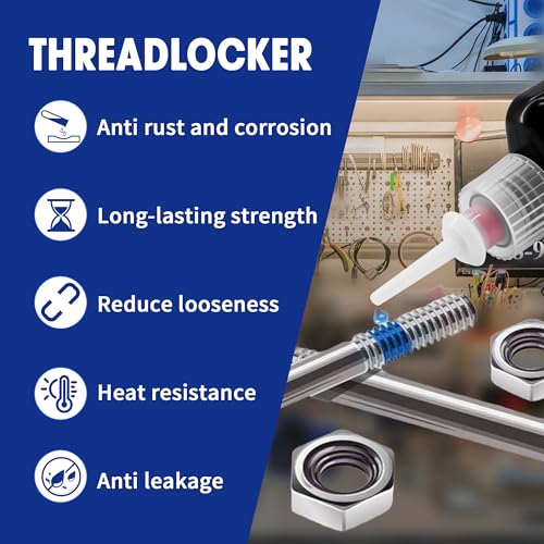 Thread Locker Medium 243 Blue Metal Screw Locking Sealant for Bolts Nuts Fasteners, 50ml Thread Locker Kit, for Bolts Nuts