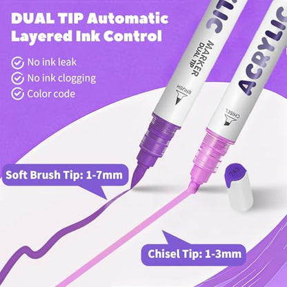 Purple Acrylic Paint Pens, Water Based 12 Colors Dual Tip - color: Purple Series