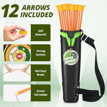 HYES Bow and Arrow for Kids, LED Light Up Archery Set, Green - size: 1 pack-green standing target