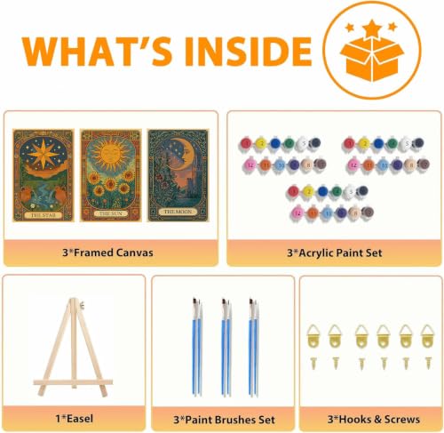Axquilon 3 Packs Framed Paint by Numbers Kit for Adults 8x10in - color: 3 Pack Tarot with Easel-3