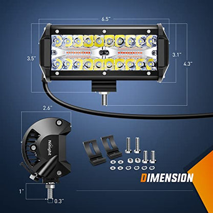 Nilight 6.5inch Amber White Strobe 6 Modes 120W LED Pod Light - color: Amber&White 6 Modes
