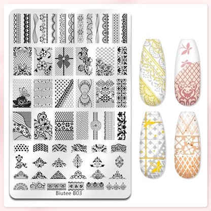 Biutee Nail Stamping Plate 2Pcs French Tip Lace Stamp Plates 110 Patterns - color: Rose Pink
