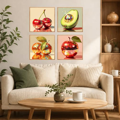 AUKELHJ 4 Pack Framed Paint by Numbers Kit for Adults, Fruit, 8x8 inch - color: 04-Fruit