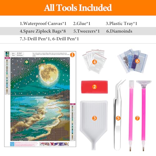 Diamond Art Kits for Adults, Beach DIY 5D Diamond Painting for Beginners - color: BLKJDP10