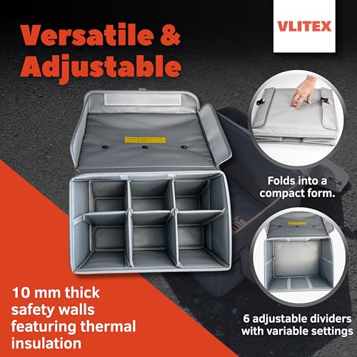VLITEX Lithium Battery Storage Box XL (Extra Large) | Engineered in Germany | Fireproof E-Fiberglass & Silicone Fabric | Certified Lipo Safe Bag Container
