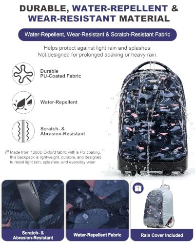 NEW TILAMI 19 Inch Rolling Backpack for School Stair-Climbing Big Wheel - color: Grey Doodle