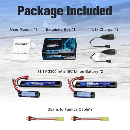 Airsoft Battery 3300mAh High Capacity 11.1V Nunchuck RC Battery with Dean-Style T Plug & Mini Tamiya Cable 3S Butterfly Stick Airsoft Li-Ion Fit for aeG AK47 M4 MP5 and Most Airsoft Gun Rifle