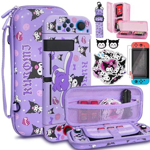 TIKOdirect Carrying Case for Switch 1, Cute Portable Bag Accessories with Soft Protective Case, Screen Protectors and Thumb Grip caps, Game Card Case 7in1, Purple K - color: Purple K, size: Switch