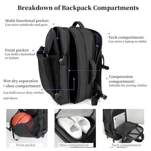 Vacuum Compression Backpack, 60L Expandable Vacpack, Waterproof Carry-On Anti Theft Airback, Black