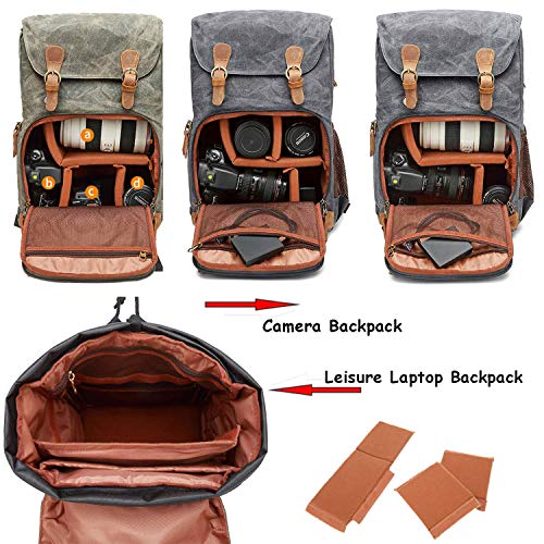 UBAYMAX Canvas Camera Backpack for Canon Nikon Sony DSLR SLR Waterproof - color: Grey