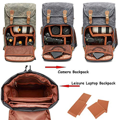UBAYMAX Canvas Camera Backpack for Canon Nikon Sony DSLR SLR Waterproof - color: Grey