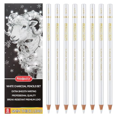 PANDAFLY White Charcoal Pencils Set, 8 Pack, Sketch Highlight Pencils - color: White