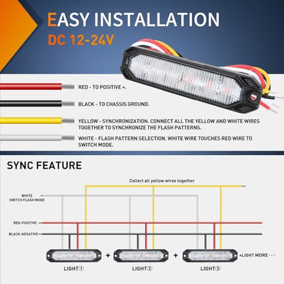 Nilight 6LED Emergency Strobe Lights 4PCS Ultra Slim Surface Mount Hazard Caution Light bar 12-24V Sync Feature Warning Flashing Light kit for Truck Car Vehicle ATV SUV UTV Red and Blue - color: Red and Blue