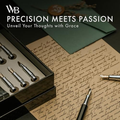 Wordsworth & Black Luxury Calligraphy Pen Set for Writing, 6 Nibs, Green - color: Green Chrome