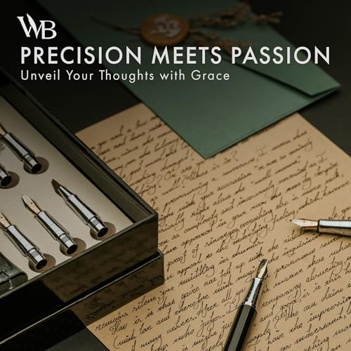 Wordsworth & Black Luxury Calligraphy Pen Set for Writing, 6 Nibs, Blue - color: Blue Chrome