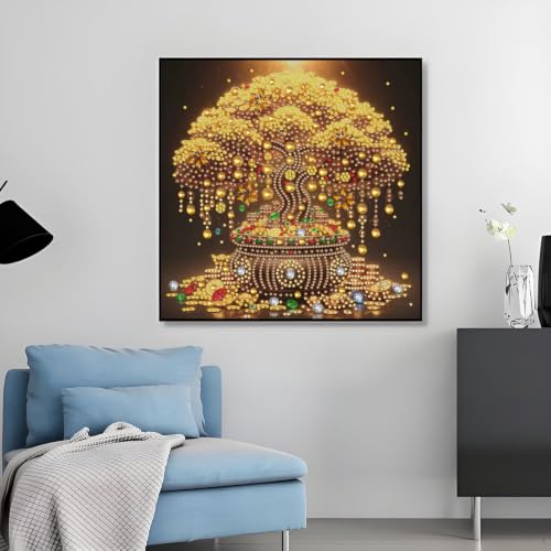 Money Tree Special Shape Diamond Art For Adult,Full Drill Wall Art 12X12in - color: YP112