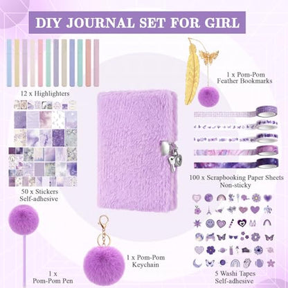 Janlaugh DIY Journal Diary with Lock Pack Scrapbook Kit, Purple, Plush - color: Purple, style: Plush