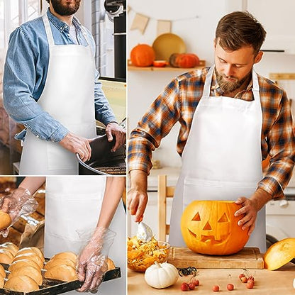 NLUS 2 Pack White Aprons with 2 Pockets for Women Men Kitchen Aprons with Pockets, Chef Aprons for Baking BBQ Cooking - color: True White