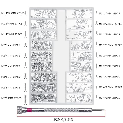 500 Pcs Laptop Screws, M1.2/M1.4/M2 Small Mini Micro Tiny Screws for Electronics, Computer Replacement Screw for Glasses Watch SSD M.2 Hard Drive Repair Screw(Silver) （M） - color: Silver countersunk head