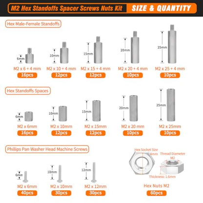 M2 Hex Standoffs Spacer Screws Nuts, 280Pcs Stainless Steel Standoff Kit - size: M2 kit