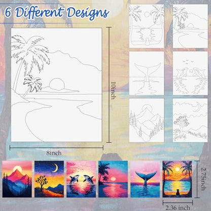 Dinifee 6 Pack Pre Drawn Canvas 8x10 Paint Kit for Adults, Sunset - style: Sunset
