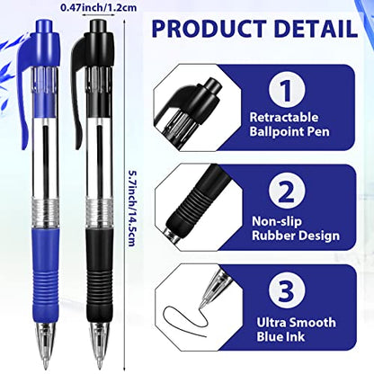 Fainne 200 Pack 1.0 mm Retractable Ballpoint Pen Bulk, Black Ink, Blue Ink - color: Black Ink, Blue Ink