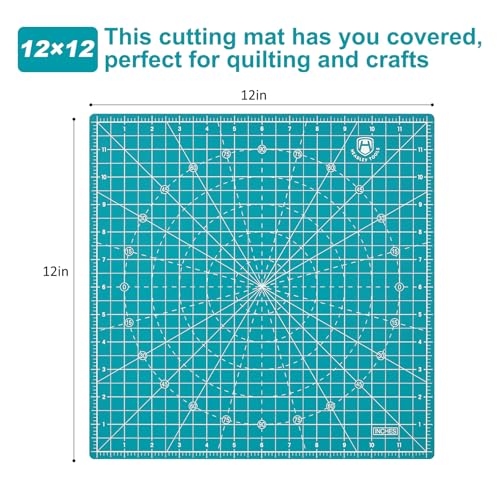 Headley Tools Rotary Cutter Set - 45mm Fabric Cutter, 5 Extra Rotary Blades,12"x12" Rotating Cutting Mat, Ideal for Crafting, Sewing, Patchworking,Turquoise