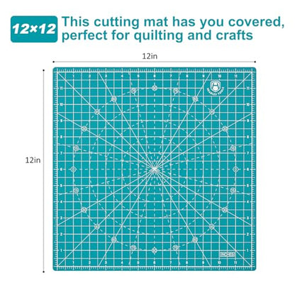 Headley Tools Rotary Cutter Set - 45mm Fabric Cutter, 5 Extra Rotary Blades,12"x12" Rotating Cutting Mat, Ideal for Crafting, Sewing, Patchworking,Turquoise